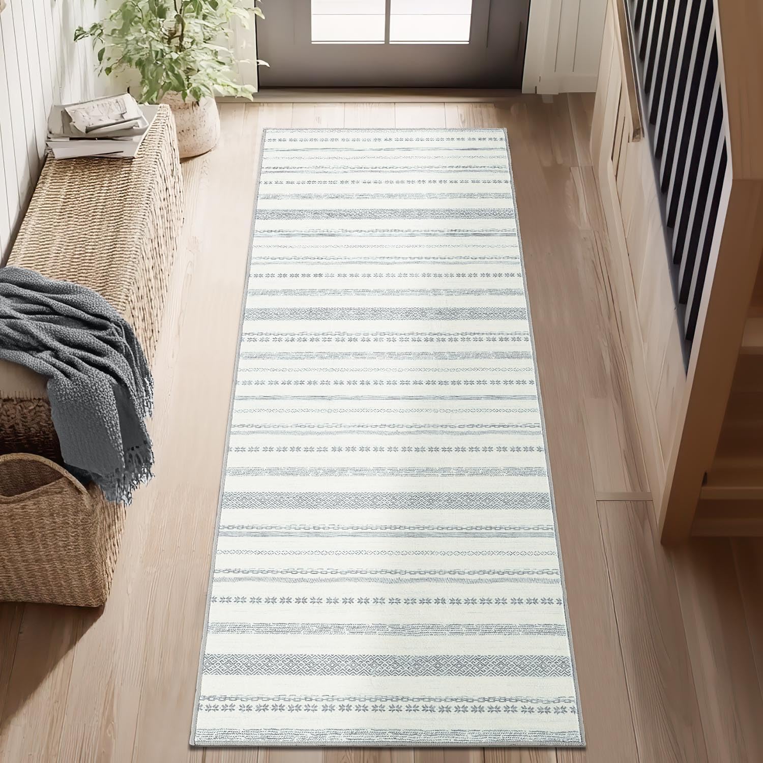 Photo 1 of jinchan Moroccan Boho Runner Rug 2x6 - Machine Washable Non-Slip Low-Pile Soft Bohemian Runner Rug for Entryway Hallway Kitchen Bedroom Laundry Room (2‘x6',Grey)