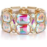 EVER FAITH Austrian Crystal Elastic Stretch Bracelet, Art Deco Vintage Marquise Rectangle Wrist Jewelry for Woman Party Prom