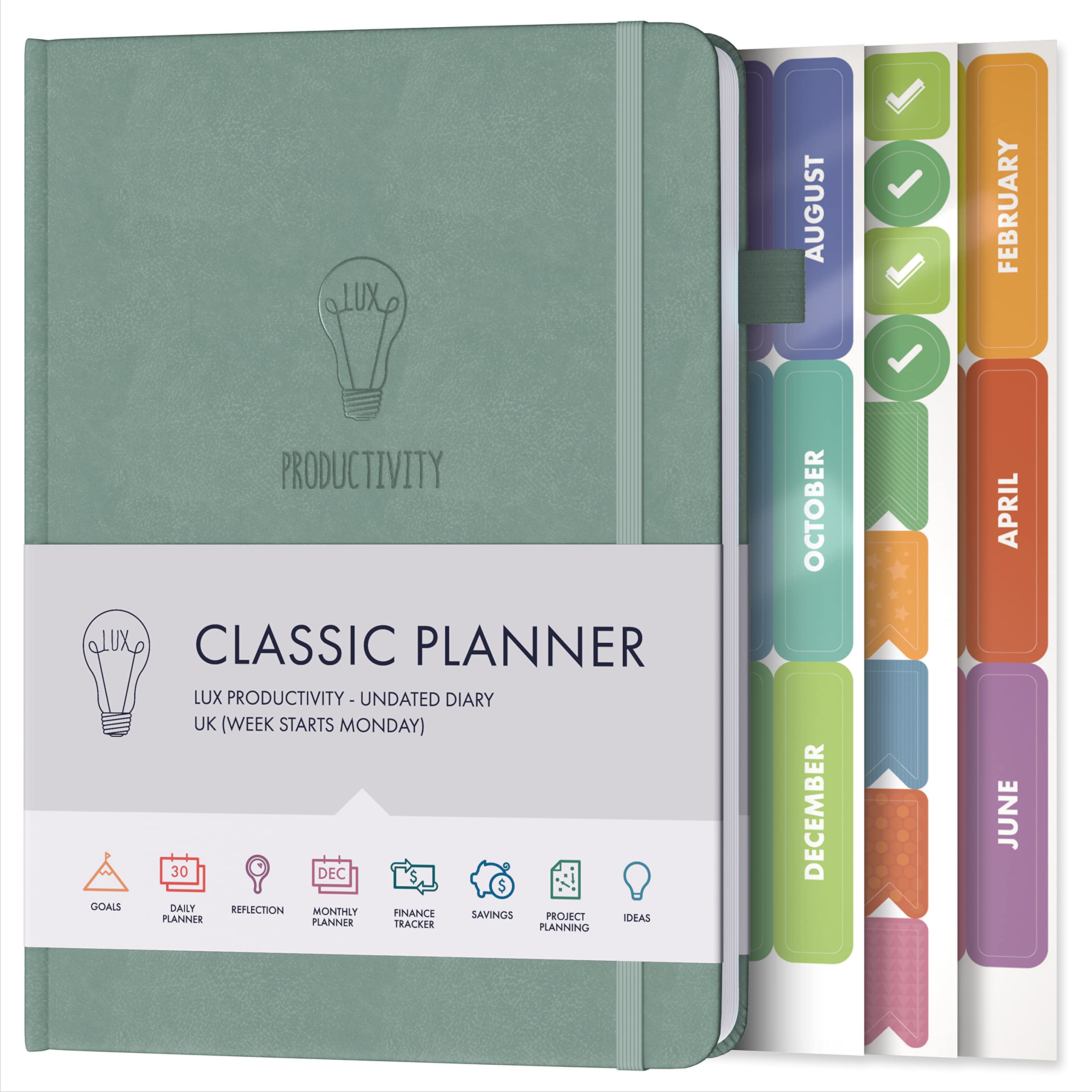 Daily Planner & appointment diary - Gratitude journal, wellness journal & Undated weekly planners and organisers - Desk journals for women & men - LUX Productivity Classic (SLATE BLUE)