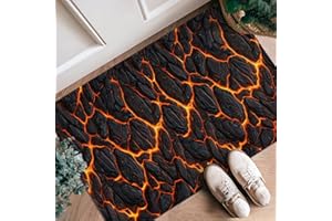 Lava Runner Rug, Modern Industrial Rock Cracks None Black Low Pile Sponge Doormat Accents Rug Fade Resistant for Kitchen Door