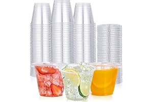 LILYMICKY [200 PACK] 9 oz Clear Plastic Cups with Flat Lids