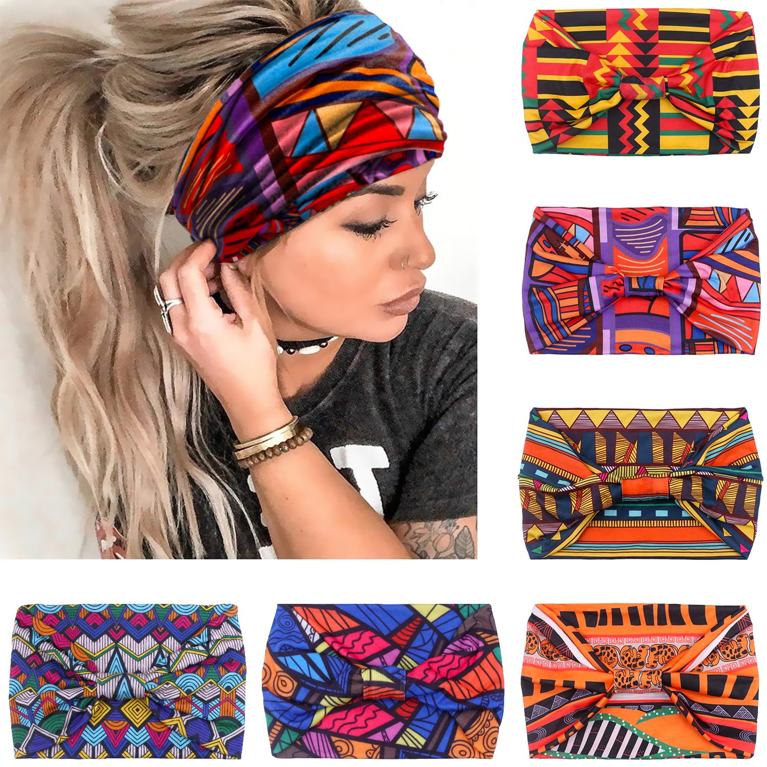VENUSTE Wide Headbands for Women's Hair, Fashion Knotted Head Bands for Adult Women Hair Accessories, 6PCS (African)