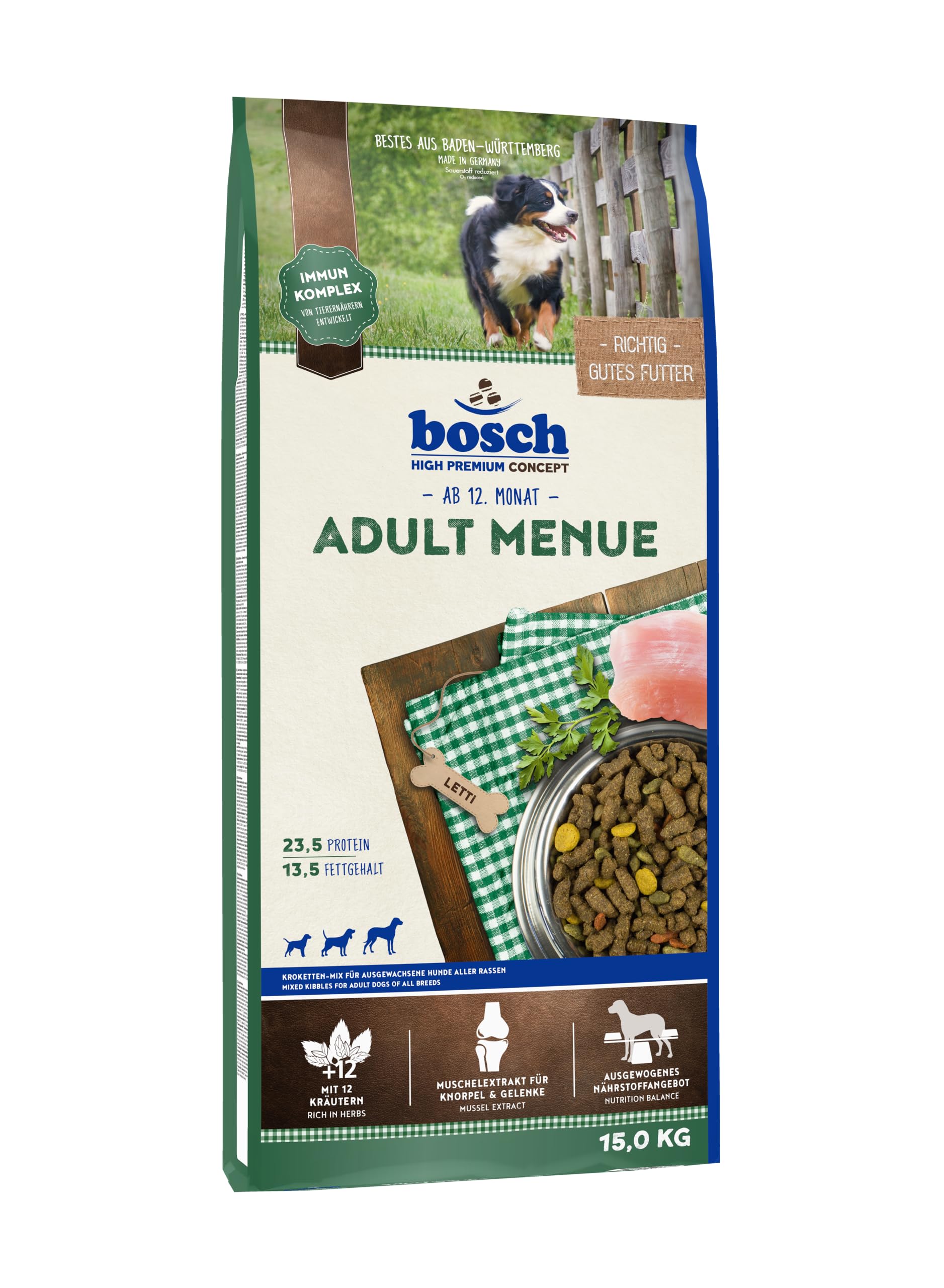 bosch Pet Food HPC Adult Menue Mix of kibbles and herbs for adult dogs of all breeds, 15.50 kg