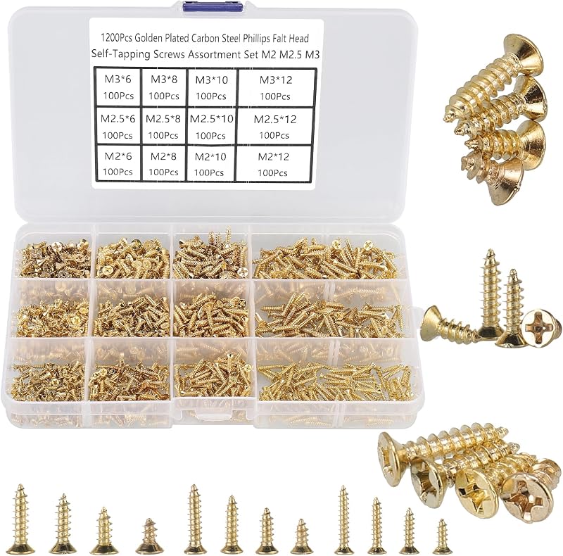 FandWay 1200Pcs Self-Tapping Screws Kit M2 M2.5 M3 Phillips Flat Head