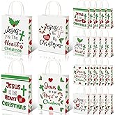 Zhanmai 24 Pcs Christmas Gift Bags with Handles Bulk Christian Jesus Is The Heart Of Xmas Bags with Heart Poinsettia Leaf Cross Reason for the Party Supplies for Sunday school Party Church