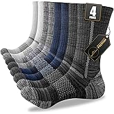 Niorasen Men's Cotton Crew Work Socks,4 Pairs Cushioned Boot Socks,Moisture Wicking Athletic Socks for Hiking Sports Running