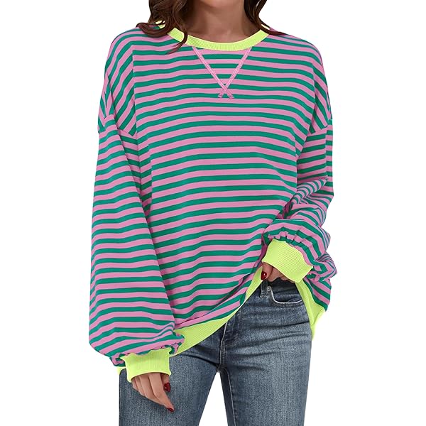 Amazon.com: XIEERDUO Womens Oversized Striped Sweatshirt