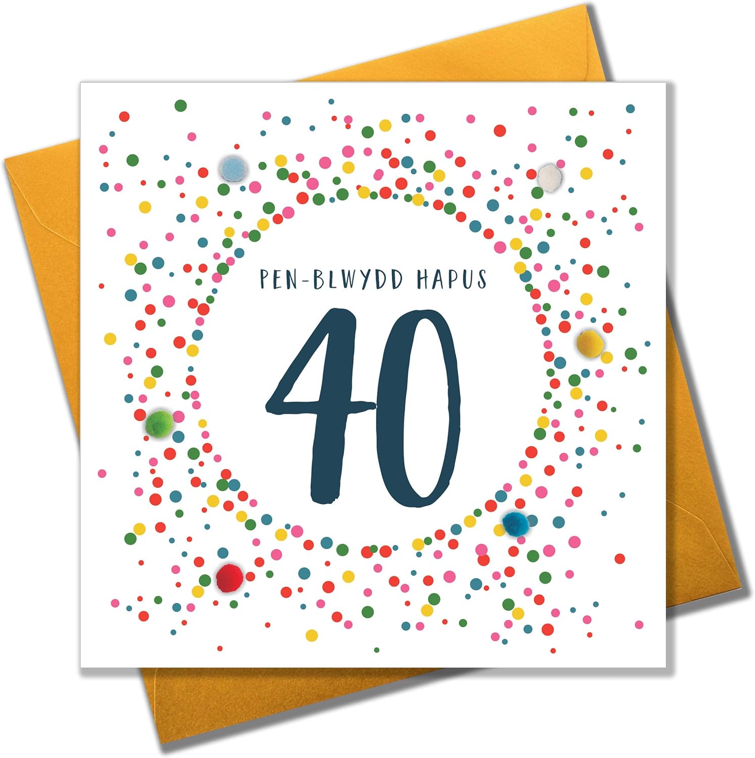 Claire Giles Greeting Cards, Welsh Happy 40th Birthday Card, Penblwydd Hapus, Dotty Age 40 Welsh language Greeting Card