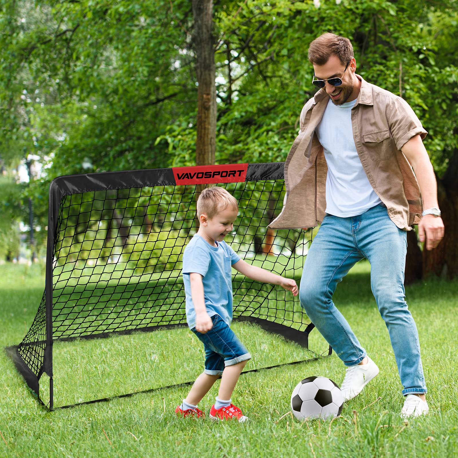 VAVOSPORT Kids Soccer Goals for Backyard Set - 2 of 4' x 3' Portable Soccer Goal Training Equipment, Pop Up Toddler Soccer Net with Soccer Ball, Soccer Set for Kids, Youth Outdoor Games, Sports, Play