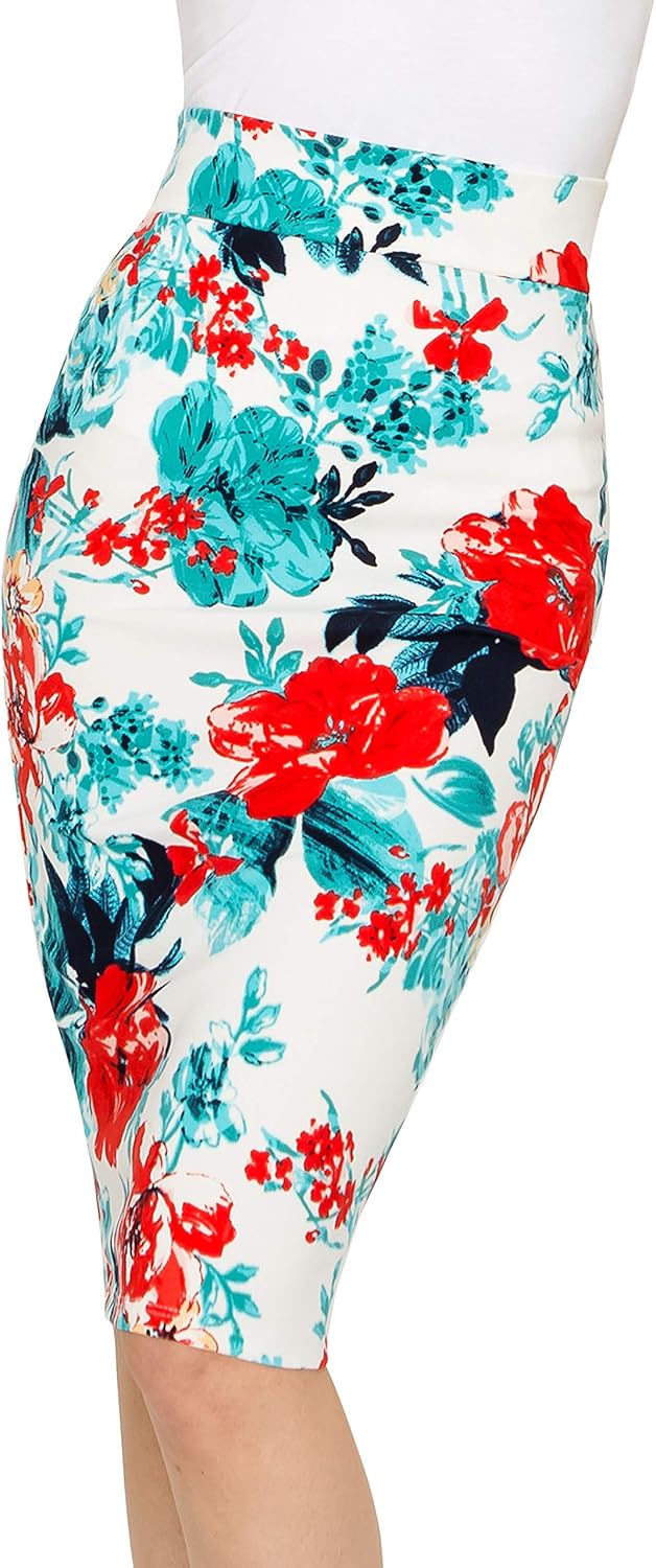 Made By Johnny Women's Elastic Waist Stretch Bodycon Midi Knee Length Pencil Skirt for Office- Made in USA at  Women’s Clothing store