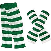 phnydreg Red and White Striped Leg Warmers Fingerless Gloves Socks for Women Girls Cosplay Costume Christmas Party