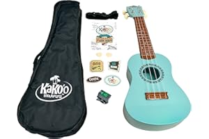 KaKo'o Music Seafoam Green Award Winning Soprano Ukulele - Metal Geared Tuners and Premium Nylon Strings - Guide Book Learn Easy Chords - Carrying Case & Ukulele Playing Strap (Seafoam Green)
