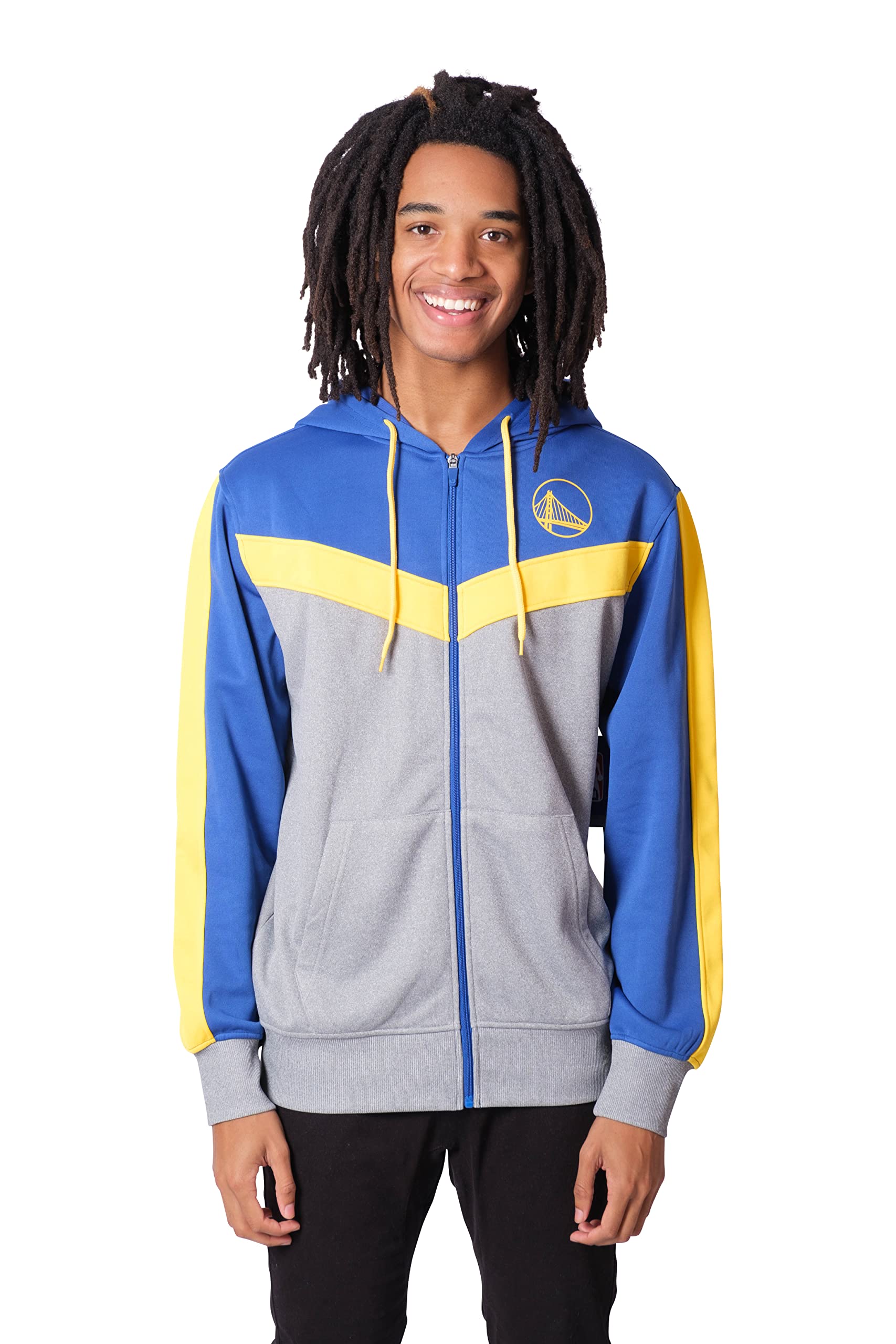 Ultra Game NBA Official Men’s Contrast Back Cut Full Zip Hoodie Sweatshirt - Unisex, Golden State Warriors, Team Color, Medium Image