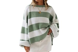 ZESICA Women's 2025 Fall Long Sleeve Oversized Striped Color Block Comfy Loose Crew Neck Knitted Pullover Sweater