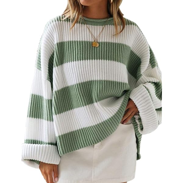 ZESICA Women's 2026 Fall Long Sleeve Oversized Striped Color Block