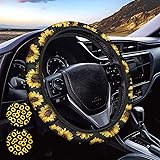 Sunflower Steering Wheel Cover for Women, Universal Cute Steering Wheel Cover, Anti Slip and Sweat Absorption Steering Wheel 