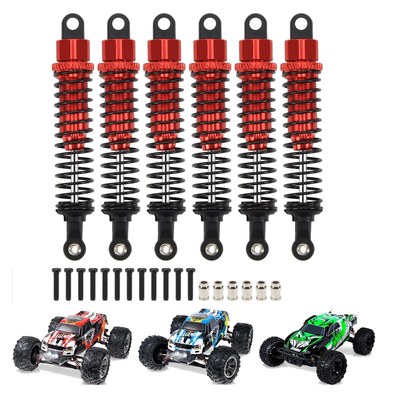 RCAWD Upgrades Parts for 1/10 LAEGENDARY 80mm Shock Absorber, Aluminum Front & Rear RC Shocks Damper Upgrades Parts 6pcs/set (Red)