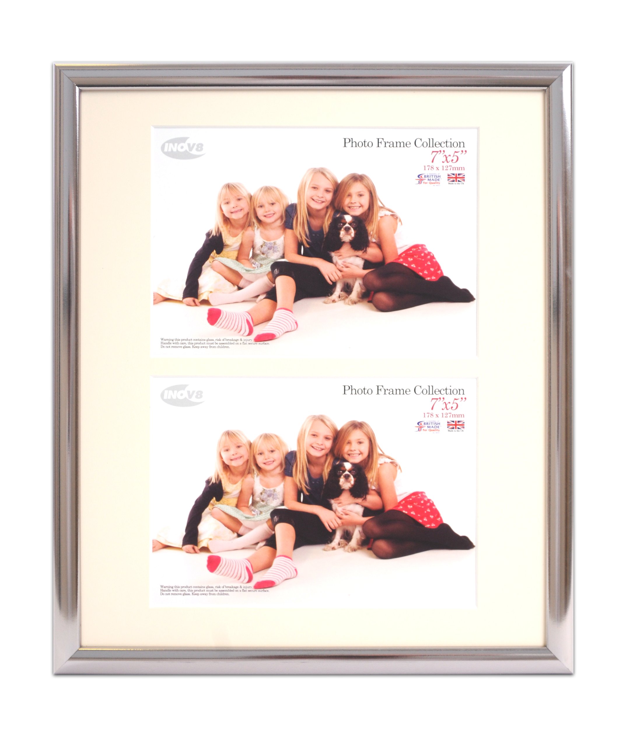 Inov8 British Made Traditional Picture/Photo Frame, 12x10 Dual Aperture with Two 7x5-inch Insets, Value Chrome โ image 1