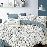 LEMIROE Botanical Cotton Comforter Queen Size - Lake Green Comforter with Dusky Blue & Warm Rust Leaves on Ivory,Reversible Lightweight Bedding Sets 3Pcs(Polka Dot)