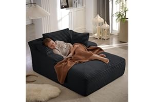 KOPSEE Oversized Chaise Lounge Chair Indoor Upholstered Sofa Bed Sleeper Sofa Corduroy Cloud Couch Boneless Sofa Reading Chair for Living Room No Assembly Required (A-Black, 1 Seat)
