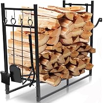 Amazon.com: Aomedeelf 33 inch Firewood Rack Outdoor Indoor Fire Wood Holder  with Fire Pit Tools Firewood Log Rack Fire Wood Rack Heavy Duty Firewood  Wood Storage with Kindling Holder : Patio, Lawn
