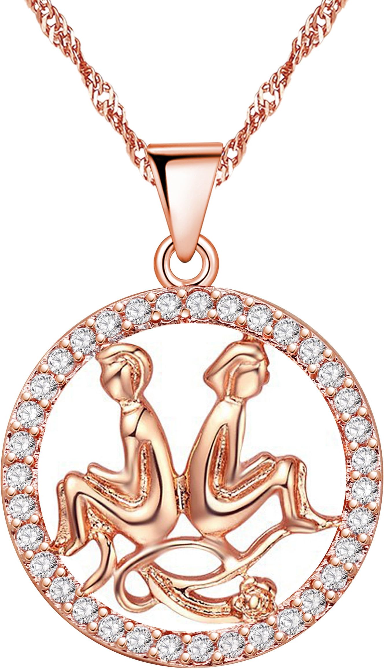 Rose Gold Cubic Zirconia 12 Zodiac Constellation Pendant Necklace Birthday Gift N1047