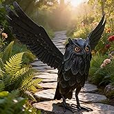 Natelf Solar Owl Decoy Sculptures & Statues Halloween Decoration, Standing Metal Bird Deterrent to Scare Birds Squirrels Away for Outdoor Garden Yard Patio, Black
