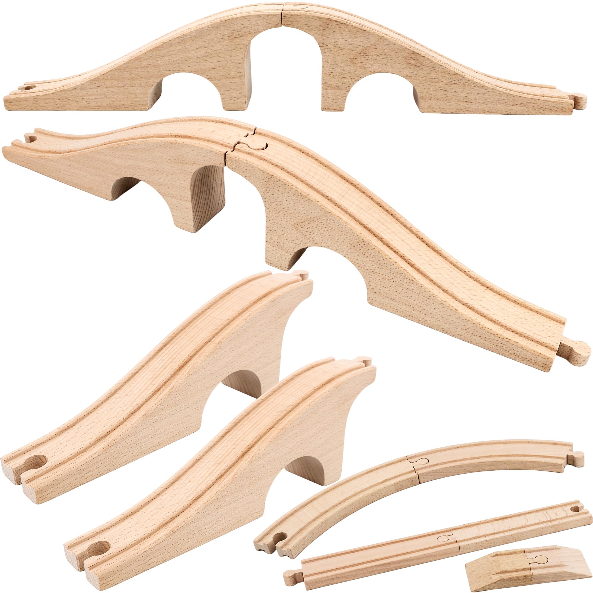 7 Pack Wooden Train Bridge Wooden Train Track Expansion Straight Wooden Tracks Accessories Compatible with Railroad Set