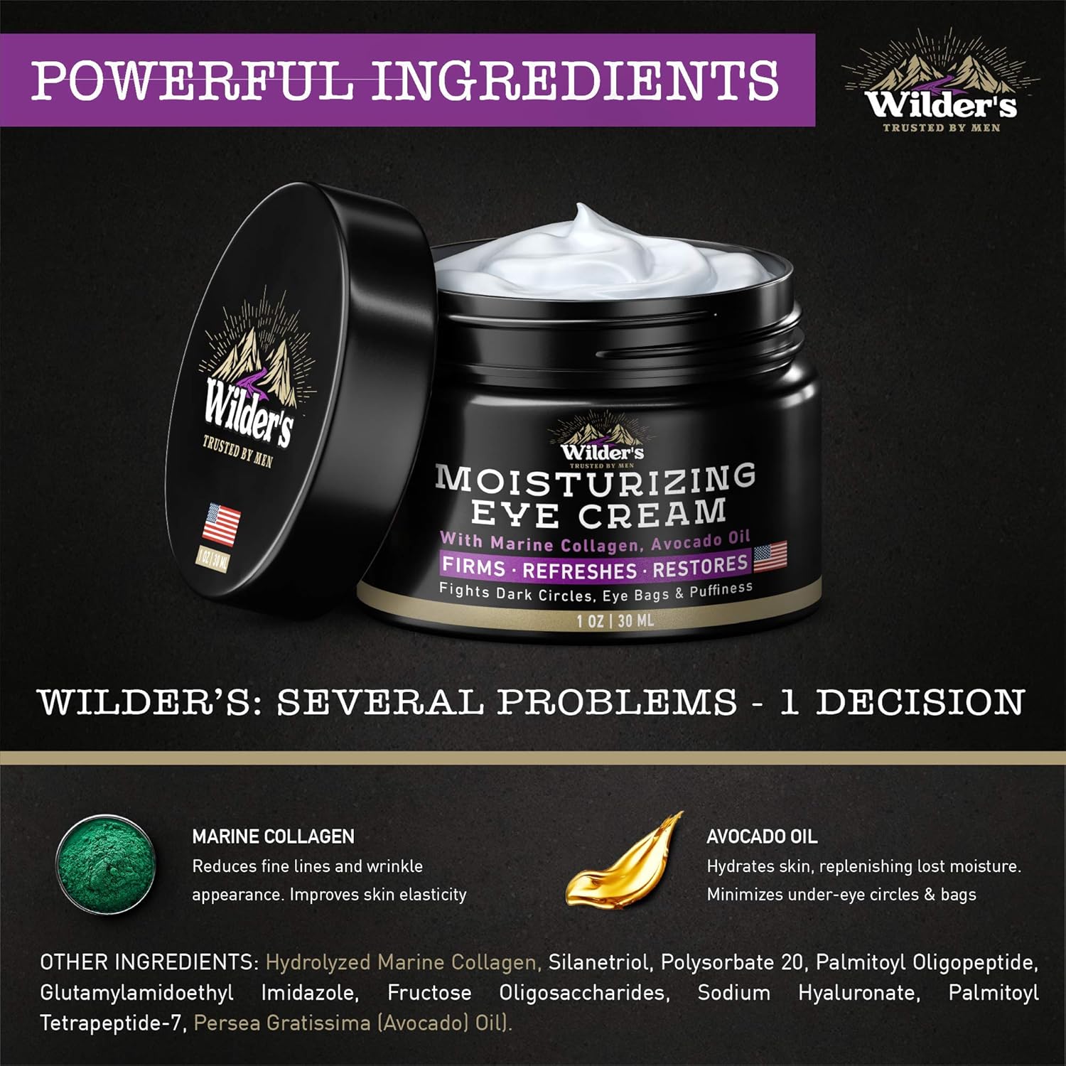 Moisturizing Men's Eye Cream - Eye Firming & Refreshing Men’s Wrinkle Cream - Made in USA - Men's Anti-Aging Cream for Dark Under-Eye Circles, Eye Bags & Puffiness - Under Eye Cream for Men 1 oz: Beauty
