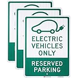 3 PACK - EV Parking Sign Electric Vehicle Reserved 12" x 18" 3M Authorized Engineer Grade EG EGP Quality Reflective Durable L