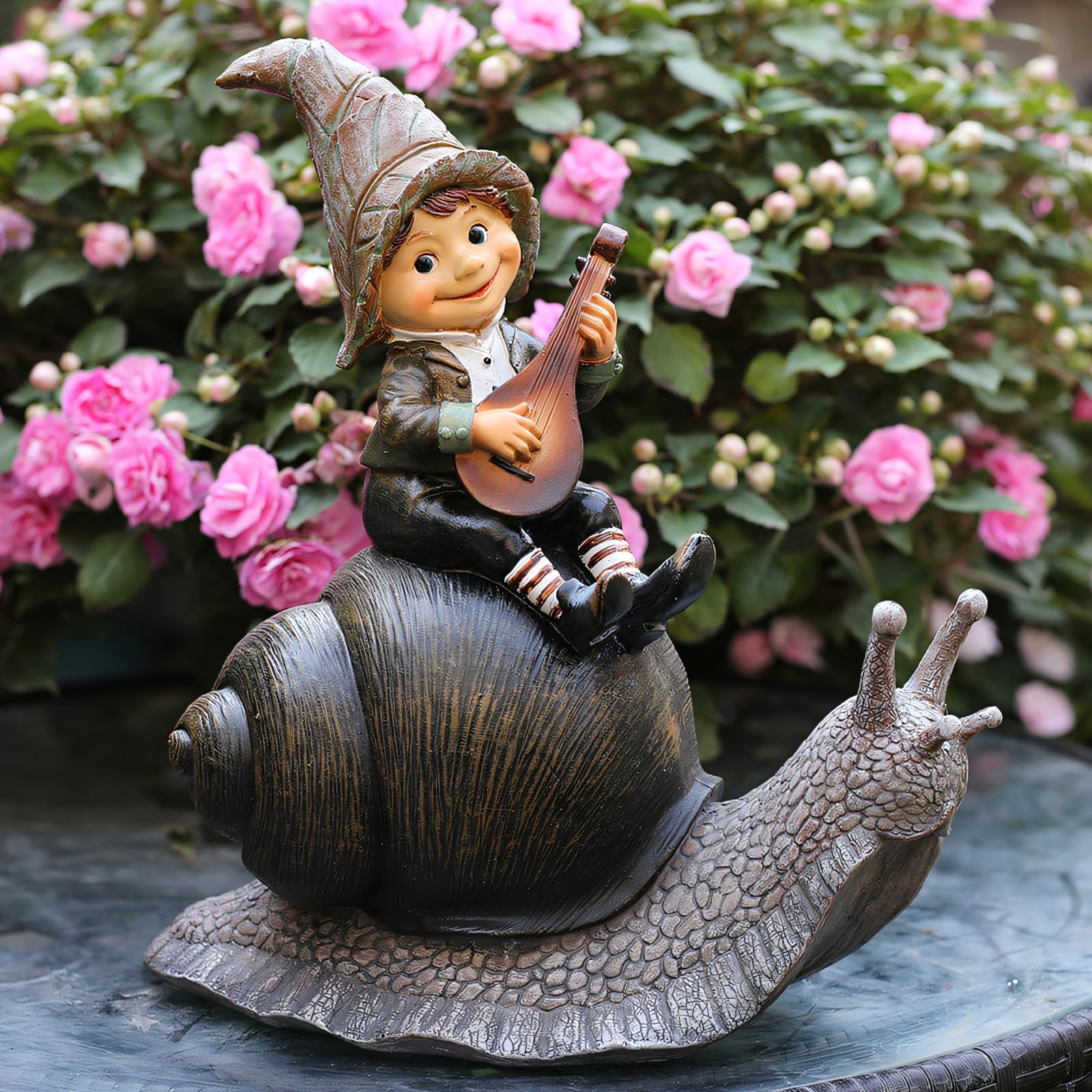 Photo 1 of SHAODIE Garden and gnome Statue Decoration, Lawn Decoration Accessories, Fun, Suitable for Lovers with gnome Riding Snail Sculpture, Outdoor in The Patio Lawn Yard 11.8 inches