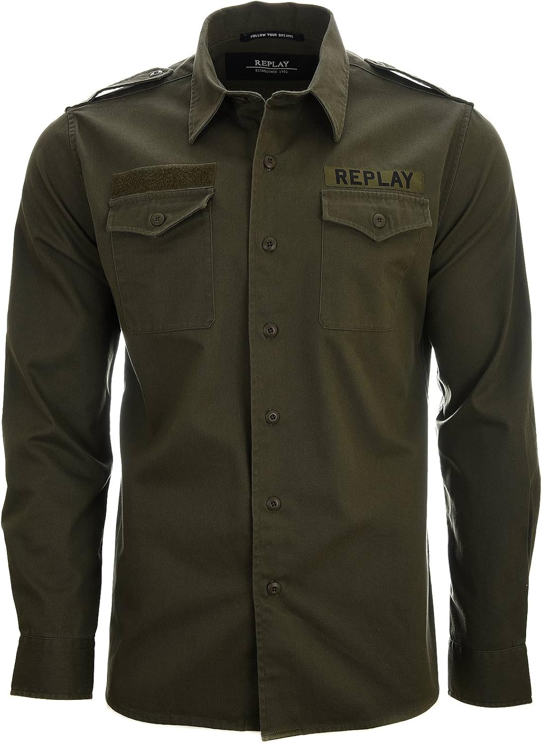 Replay - Camisa casual - para hombre Verde caqui Large: Amazon.es: Ropa y accesorios