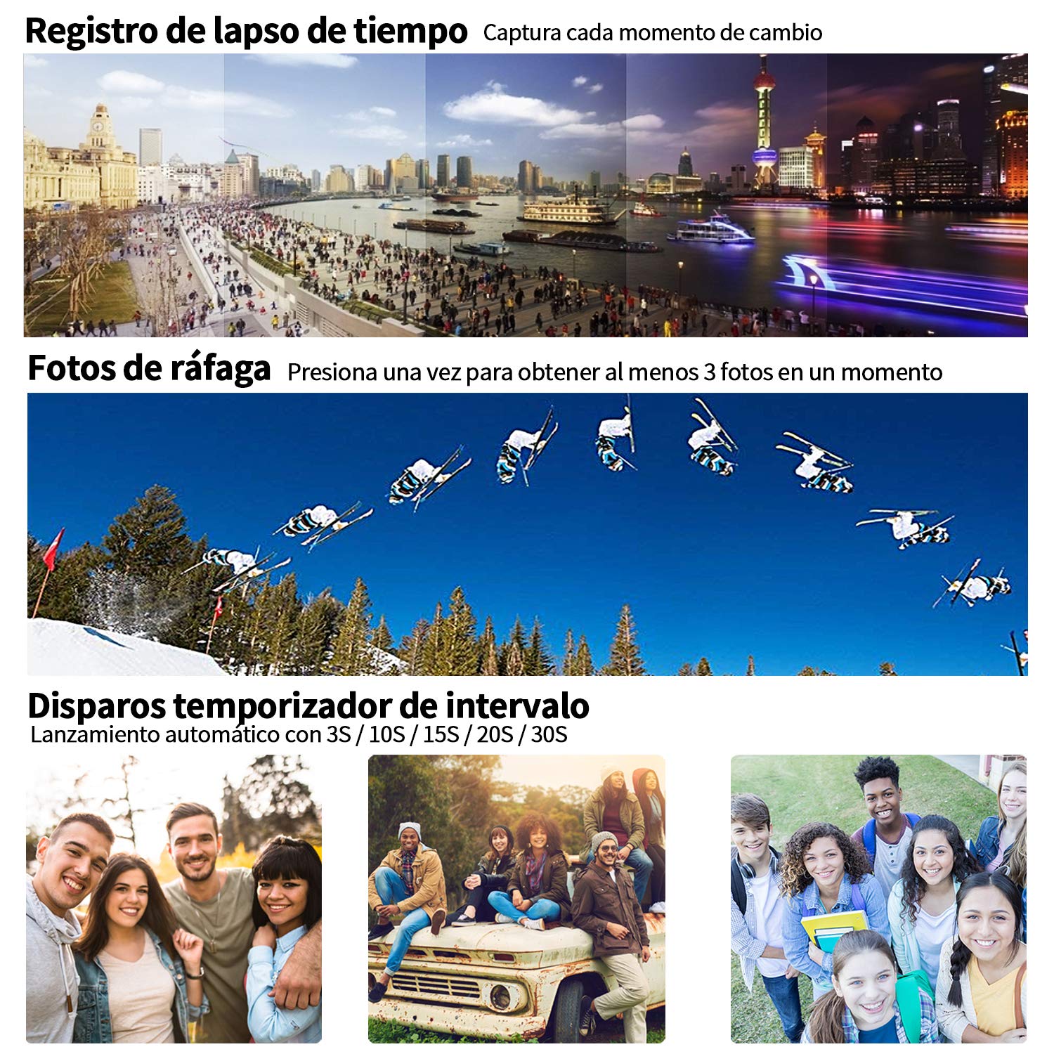 Ifecco Cámara Deportiva WiFi 4k Ultra HD 16MP Cámara de acción Impermeable 30M Gran Angulo de visión 170 ° con 2 baterías 1050mAh y Control Remoto (Negro)