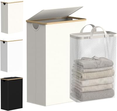 efluky Slim 75L Laundry Basket with Lid, Collapsible with Removable Inner Bag