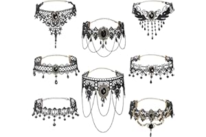 Covzoe 8 Pieces Lace Choker Necklace, Halloween Costumes Sexy Jewelry for Women, Elegant Gothic Choker Neck Chain Collar Stat