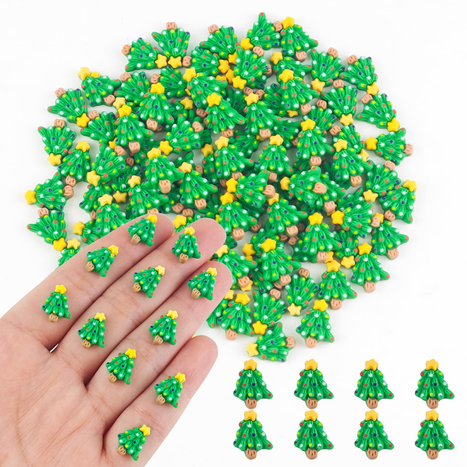Photo 1 of 100 Pieces Tiny Christmas Tree for Dollhouse Micro Resin Decor for Crafts Mini Things for Fairy Garden Micro Landscaping Decoration, Green