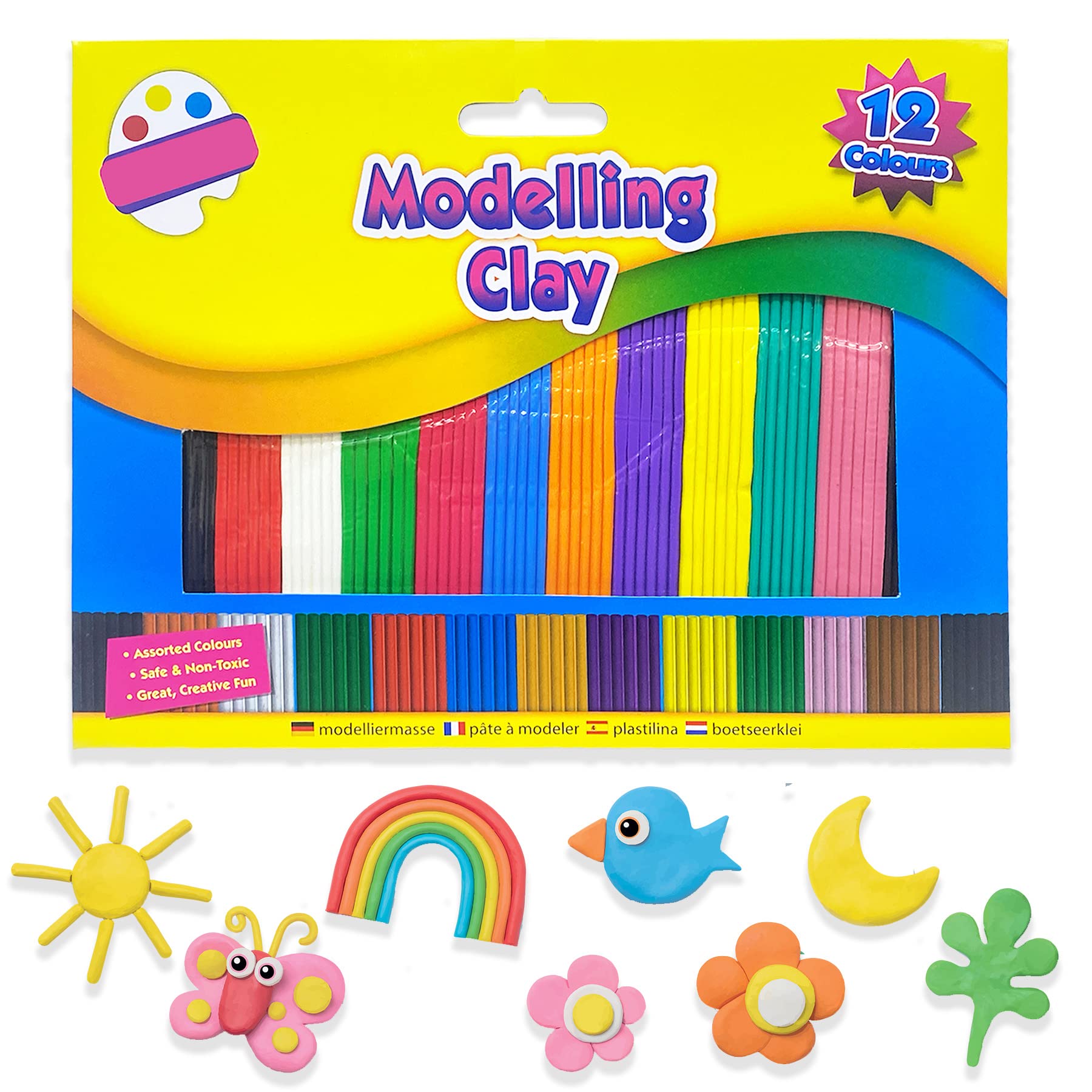 Clay Set - 12 Assorted Colours Modelling Clay Strips Kids DIY Arts and Crafts Non-Toxic Sculpting Gift Children Artists