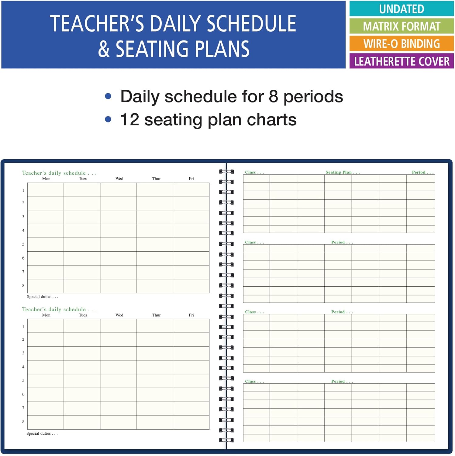 7 Period Teacher Lesson Plan; Days Horizontally Across The Top (W101) : Office Products