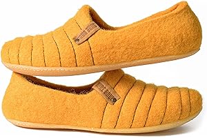 BureBure Women's Slippers Natural Boiled Wool Cocoon Woolen Clogs Bright Yellow
