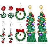 Christmas Earrings for Women Holiday Earrings Xmas Tree Candy Cane Bow Bell Light Bulbs Wreath Santa Drop Dangle Earrings Festival Jewelry Gift Accessory Bulk