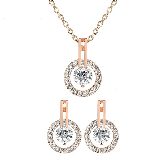 Mianova Damen Schmuckset Rosegold vergoldet im Schmucketui mit rundem Swarovski Elements Strass Kristall Anhänger Halskette O