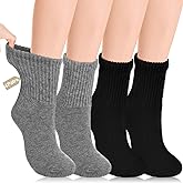 Cutecrop 4 Pairs Alpaca Wool Diabetic Socks for Men Women Non Binding Wide Loose Thick Warm Moisture Breathable