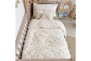 AOJIM Baby Kids Muslin Duvet Cover with Grey Rabbit, 1pc Pure Cotton Kids Bedding Comforter Cover 2-Layer Gauze 47X59'', Ruffled Design Baby Duvet Protector for Girls Boys, No Quilt or Pillowcases