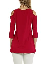 Afibi Womens Cold Shoulder 3/4 Sleeve Swing Tunic