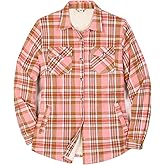 ZENTHACE Women's Flannel Shirt Jacket, Sherpa-Lined Plaid Shacket Jackets, Snap Button Down Outdoor Shirt