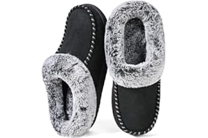 ULTRAIDEAS Women's Memory Foam House Slippers with Hard Bottom, Fur Lined House Shoes with Non-Slip Rubber Sole for Indoor & Outdoor
