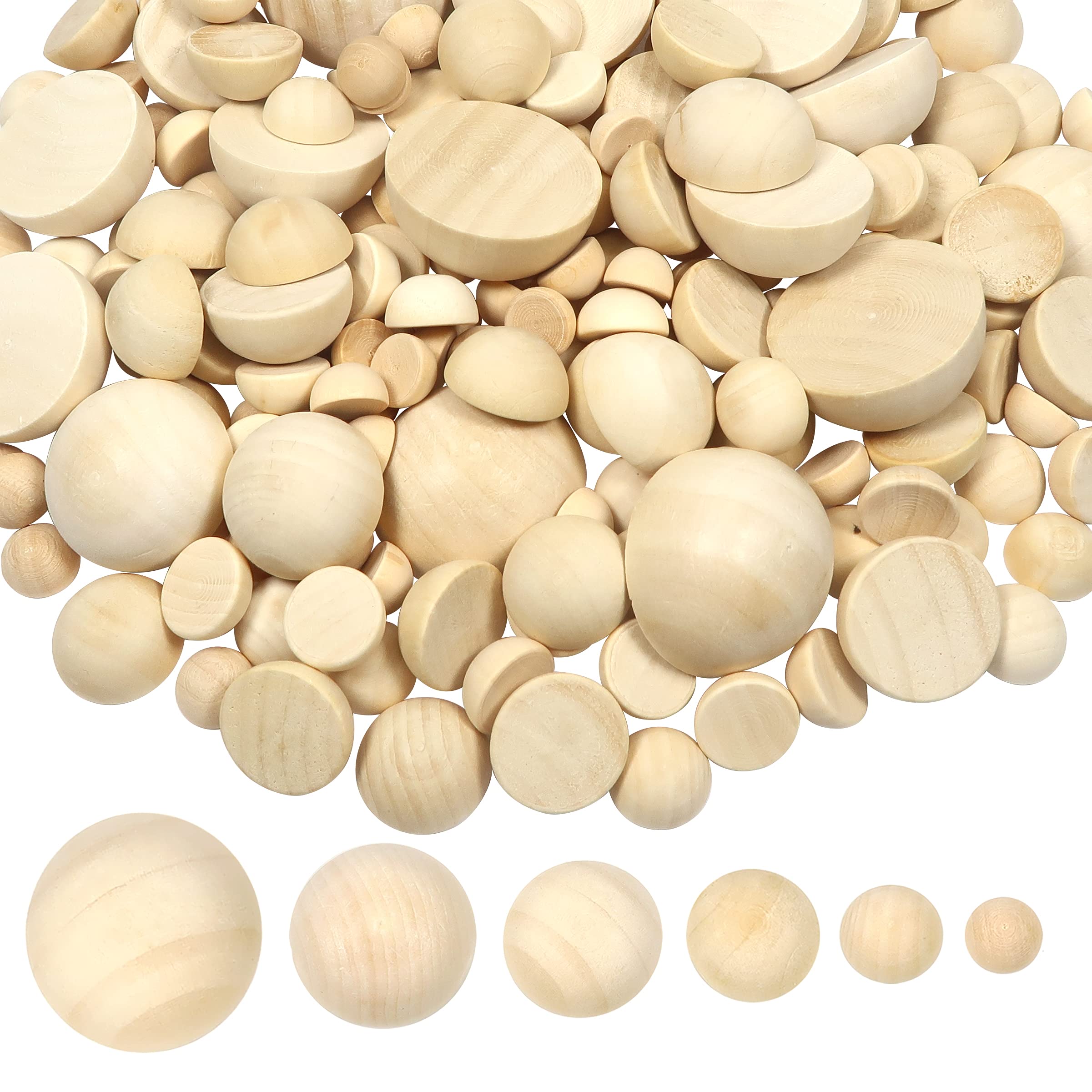 TOAOB 236 Pieces Half Wooden Beads Natural Unfinished Wooden Half Beads 12mm to 35mm Split Round Hemisphere Wood Ball for Painting DIY Jewellery Making Crafts
