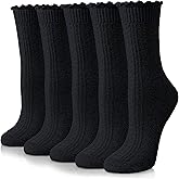 Eyean Womens Merino Wool Ruffle Socks Knit Warm Boot Winter Cozy Thermal Hiking Dress Crew Frilly Socks 5 Pairs
