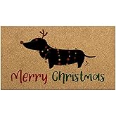 Tinideya 1 Pcs Christmas Welcome Coir Doormat 16.9 x 30.3 Inch Funny Dog Xmas Porch Decor Mat Non Slip Natural Fiber Coir Fro