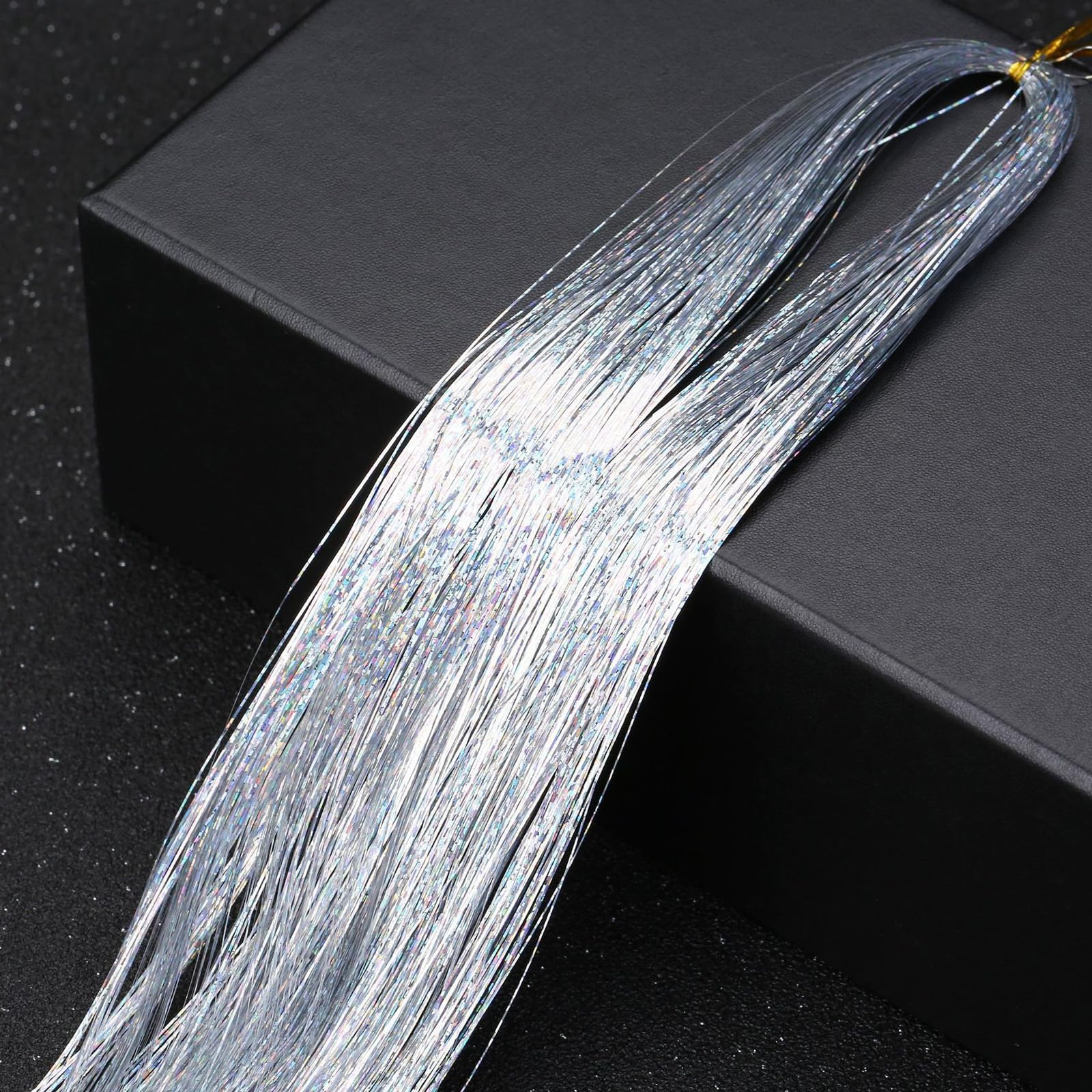 Leliafleury 1000 Strands Silver Hair Tinsel 120cm Straight Glitter Hair Strands for Party Cosplay